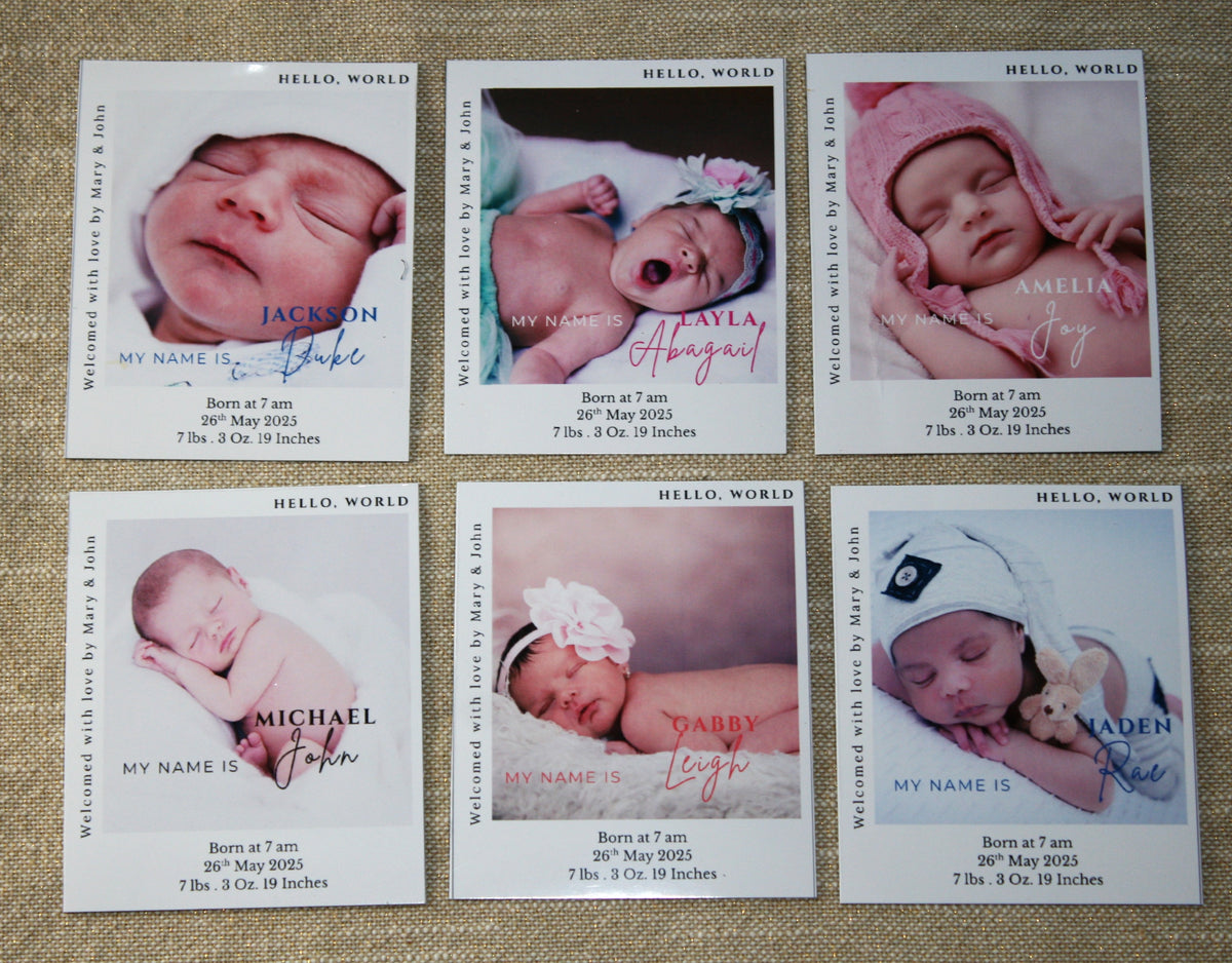 "Hello World" Baby Announcement Magnets 3.25 x 4