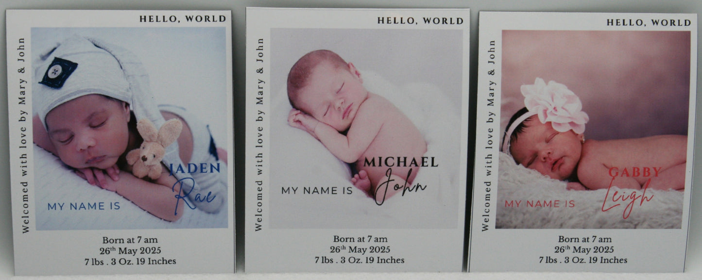 "Hello World" Baby Announcement Magnets 3.25 x 4
