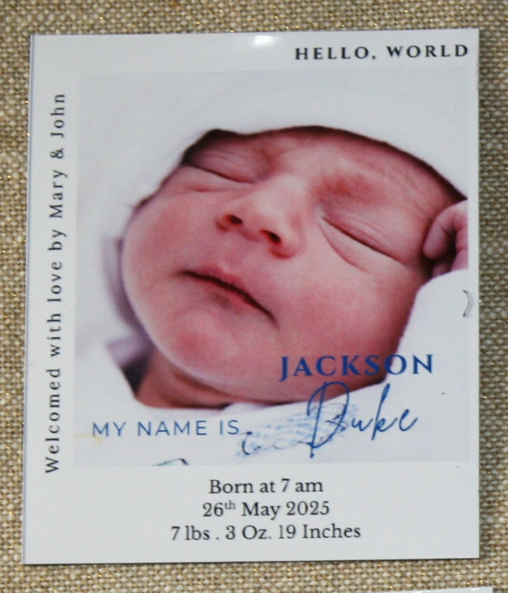 "Hello World" Baby Announcement Magnets 3.25 x 4